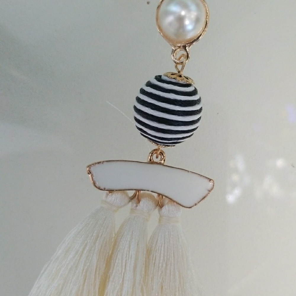 White and Blue Nautical Tassel Earrings - Picture 4 of 7